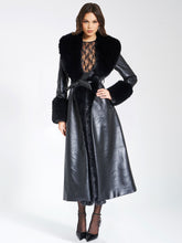 Load image into Gallery viewer, Zaida Black Vegan Fur Trim Black Vegan Leather Coat
