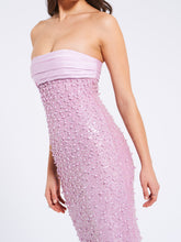 Load image into Gallery viewer, Lainey Purple Satin Sequin Pearls Beaded Maxi Dress
