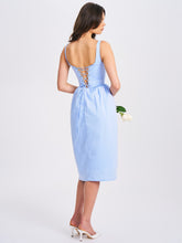Load image into Gallery viewer, Reina Blue Drop Waist Corset Midi Dress
