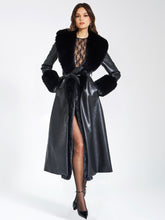Load image into Gallery viewer, Zaida Black Vegan Fur Trim Black Vegan Leather Coat
