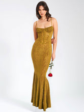 Load image into Gallery viewer, Ulani Gold Burnout Velvet Detail Mesh Maxi Dress
