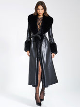 Load image into Gallery viewer, Zaida Black Vegan Fur Trim Black Vegan Leather Coat
