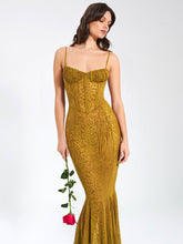 Load image into Gallery viewer, Ulani Gold Burnout Velvet Detail Mesh Maxi Dress
