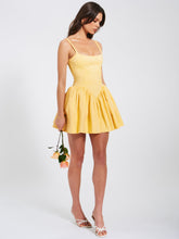 Load image into Gallery viewer, Kadi Yellow Cotton Drop Waist Corset Mini Dress
