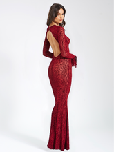 Load image into Gallery viewer, Waylynn Burnout Velvet Detail Mesh Backless Maxi Dress
