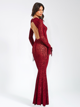 Load image into Gallery viewer, Waylynn Burnout Velvet Detail Mesh Backless Maxi Dress
