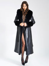 Load image into Gallery viewer, Zaida Black Vegan Fur Trim Black Vegan Leather Coat
