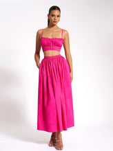 Load image into Gallery viewer, Martha Fuchsia Cotton Poplin Maxi Skirt With Lace Trim
