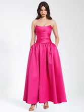 Load image into Gallery viewer, Walterina Fuchsia Satin Strapless Drop Waist Corset Gown

