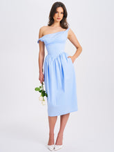Load image into Gallery viewer, Reina Blue Drop Waist Corset Midi Dress
