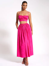 Load image into Gallery viewer, Maya Fuchsia Cotton Poplin Top With Lace Trim
