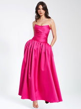 Load image into Gallery viewer, Walterina Fuchsia Satin Strapless Drop Waist Corset Gown
