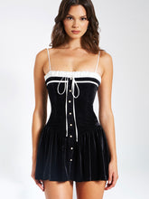 Load image into Gallery viewer, Olya Black and White Velvet A-Line Corset Mini Dress
