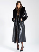 Load image into Gallery viewer, Zaida Black Vegan Fur Trim Black Vegan Leather Coat
