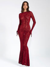 Load image into Gallery viewer, Waylynn Burnout Velvet Detail Mesh Backless Maxi Dress
