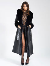 Load image into Gallery viewer, Zaida Black Vegan Fur Trim Black Vegan Leather Coat
