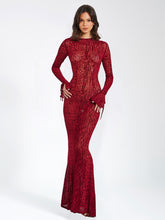 Load image into Gallery viewer, Waylynn Burnout Velvet Detail Mesh Backless Maxi Dress
