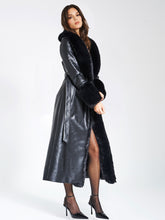 Load image into Gallery viewer, Zaida Black Vegan Fur Trim Black Vegan Leather Coat
