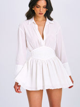 Load image into Gallery viewer, Jamila White Shirt Mini Dress with Embroidered Waist Detail
