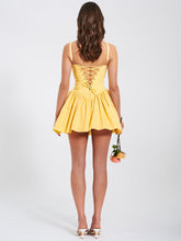Load image into Gallery viewer, Kadi Yellow Cotton Drop Waist Corset Mini Dress
