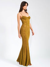Load image into Gallery viewer, Ulani Gold Burnout Velvet Detail Mesh Maxi Dress
