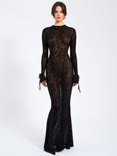 Load image into Gallery viewer, Waylynn Black Animal Print Burnout Velvet Detail Mesh Backless Maxi Dress
