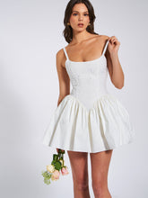 Load image into Gallery viewer, Kadi White Cotton Drop Waist Corset Mini Dress
