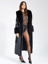 Load image into Gallery viewer, Zaida Black Vegan Fur Trim Black Vegan Leather Coat
