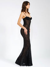 Load image into Gallery viewer, Ulani Black Burnout Velvet Detail Mesh Maxi Dress
