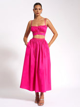 Load image into Gallery viewer, Maya Fuchsia Cotton Poplin Top With Lace Trim
