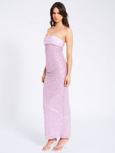 Load image into Gallery viewer, Lainey Purple Satin Sequin Pearls Beaded Maxi Dress
