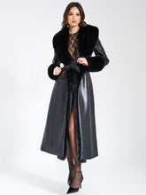 Load image into Gallery viewer, Zaida Black Vegan Fur Trim Black Vegan Leather Coat
