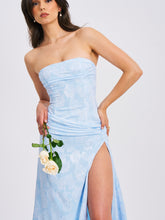 Load image into Gallery viewer, Xatia Baby Blue Jacquard Textured High Slit Maxi Dress
