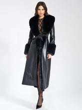 Load image into Gallery viewer, Zaida Black Vegan Fur Trim Black Vegan Leather Coat
