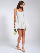 Load image into Gallery viewer, Kadi White Cotton Drop Waist Corset Mini Dress
