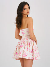 Load image into Gallery viewer, Samara Floral Drop Waist Linen Corset Puffy Mini Dress
