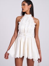 Load image into Gallery viewer, Idalia Pearl White Beaded Lace Trim Backless Halter Mini Dress
