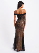 Load image into Gallery viewer, Qeturah Embroidered Sequin Off Shoulder Mesh Gown

