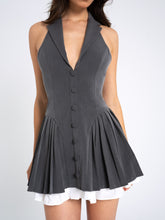 Load image into Gallery viewer, Hazel Grey Preppy Halter Neck Pleated Mini Dress
