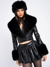 Load image into Gallery viewer, Ziah Cropped Leather Jacket with Fur Collar
