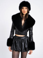 Load image into Gallery viewer, Ziah Cropped Leather Jacket with Fur Collar
