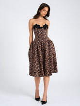 Load image into Gallery viewer, Uchenna Cheetah Print Stretchy Strapless Midi Dress with lace trim
