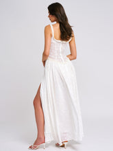 Load image into Gallery viewer, Ulissa White Square Neck Jacquard Textured High Slit Maxi Dress
