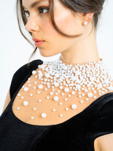 Load image into Gallery viewer, Rachael Black Velvet Pearl Embellished Gown
