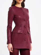 Load image into Gallery viewer, Baila Burgundy Vegan Leather Blazer Mini Dress

