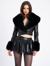 Load image into Gallery viewer, Ziah Cropped Leather Jacket with Fur Collar
