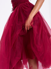 Load image into Gallery viewer, Mabel Burgundy Drop Waist Layered Mesh Midi Puffy Dress with Bow
