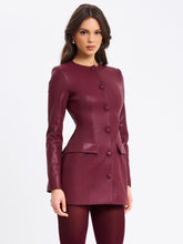 Load image into Gallery viewer, Baila Burgundy Vegan Leather Blazer Mini Dress
