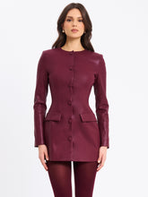 Load image into Gallery viewer, Baila Burgundy Vegan Leather Blazer Mini Dress
