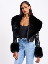 Load image into Gallery viewer, Ziah Cropped Leather Jacket with Fur Collar
